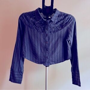 Natural Life Blue Lace Crop Top BOHO Style